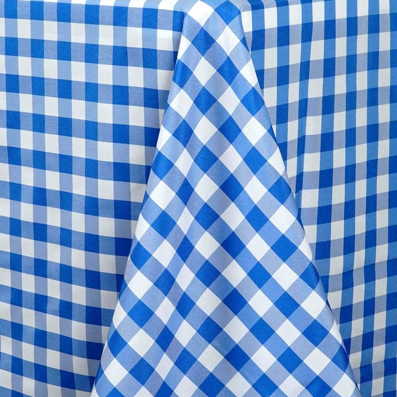 White/Blue Seamless Buffalo Plaid Rectangle Tablecloth, Checkered Polyester Tablecloth 90″x132″ for 6 Foot Table With Floor-Length Drop  |   Polyester Polyester Blue