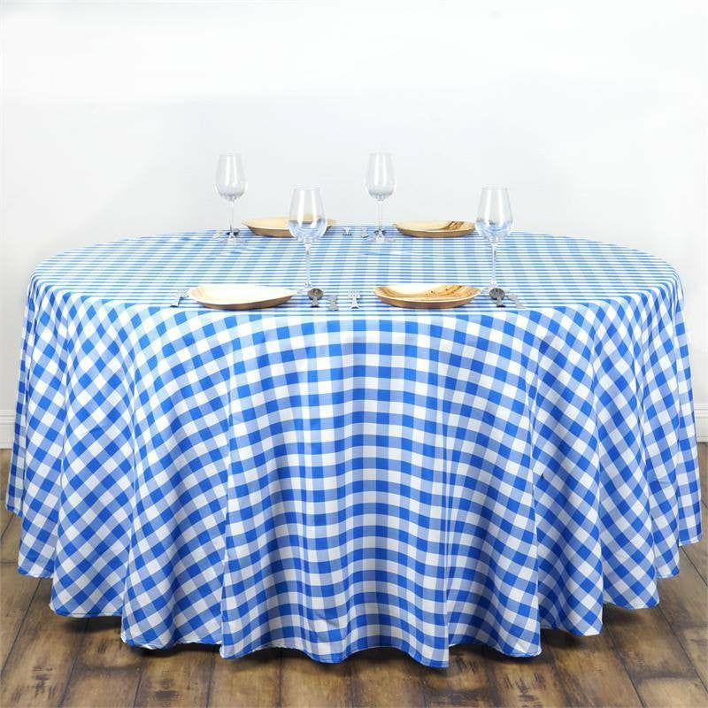 White/Blue Seamless Buffalo Plaid Round Tablecloth, Checkered Gingham Polyester Tablecloth 108″  |   Polyester Polyester Blue