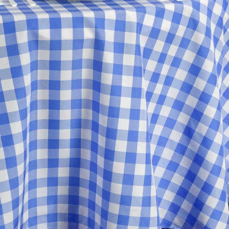 White/Blue Seamless Buffalo Plaid Round Tablecloth, Checkered Gingham Polyester Tablecloth 108″  |   Polyester Polyester Blue