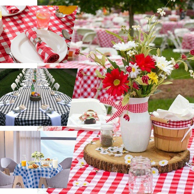 White/Blue Seamless Buffalo Plaid Round Tablecloth, Checkered Gingham Polyester Tablecloth 108″  |   Polyester Polyester Blue