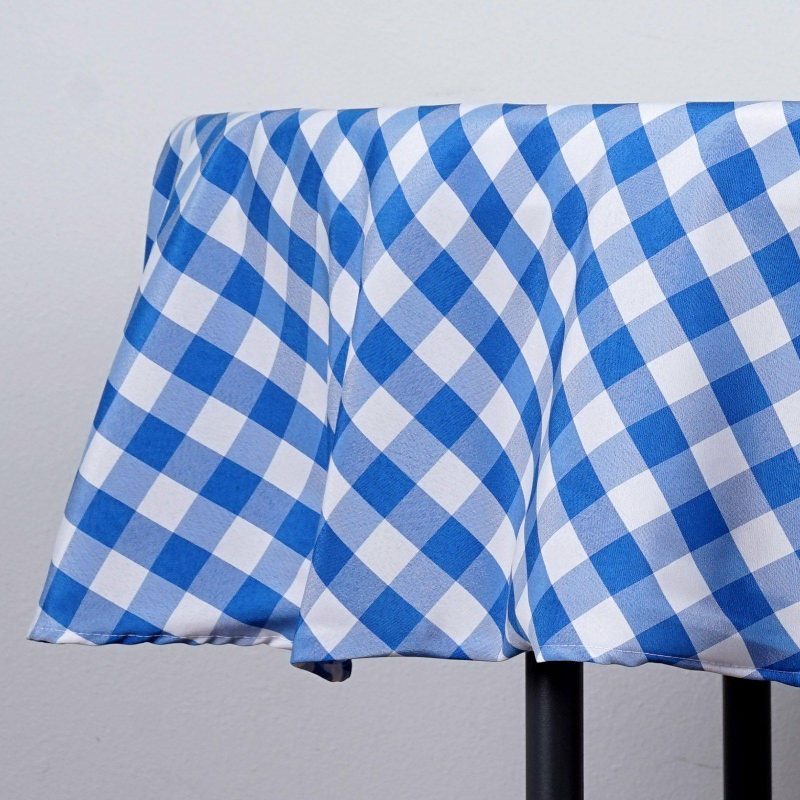 White/Blue Seamless Buffalo Plaid Round Tablecloth, Gingham Polyester Checkered Tablecloth 70″  |   Polyester Polyester Blue