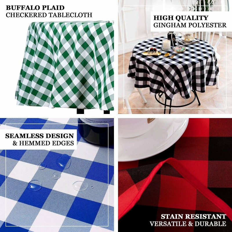 White/Blue Seamless Buffalo Plaid Round Tablecloth, Gingham Polyester Checkered Tablecloth 70″  |   Polyester Polyester Blue