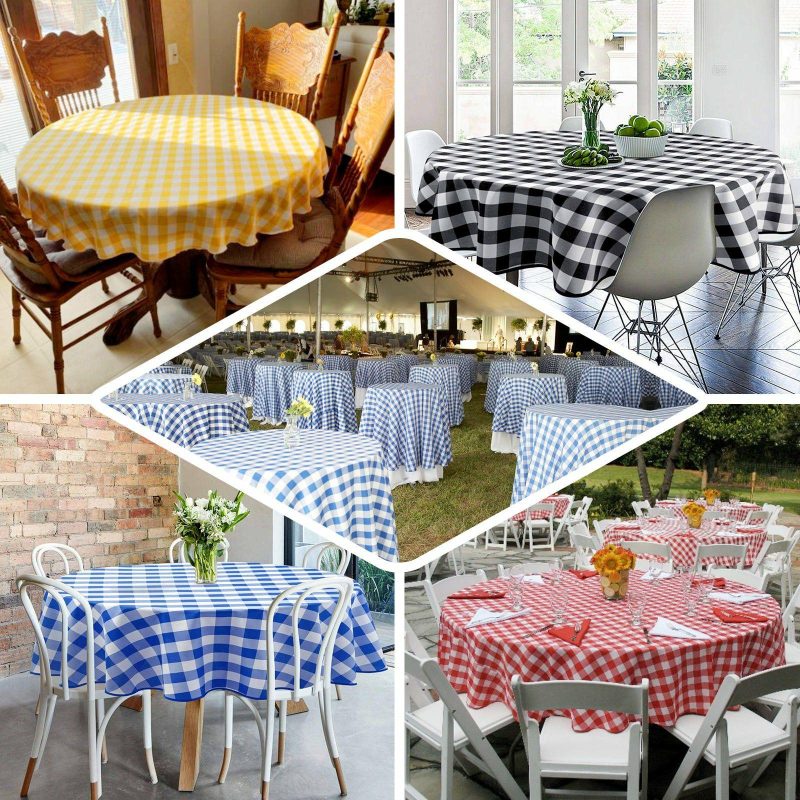 White/Blue Seamless Buffalo Plaid Round Tablecloth, Gingham Polyester Checkered Tablecloth 70″  |   Polyester Polyester Blue