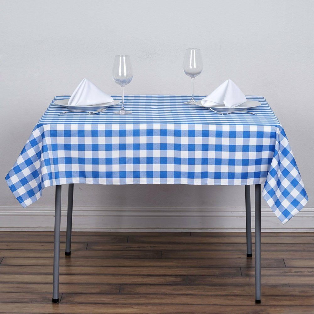 White/Blue Seamless Buffalo Plaid Square Tablecloth, Checkered Gingham Polyester Tablecloth 54″x54″  |   Polyester Polyester Blue