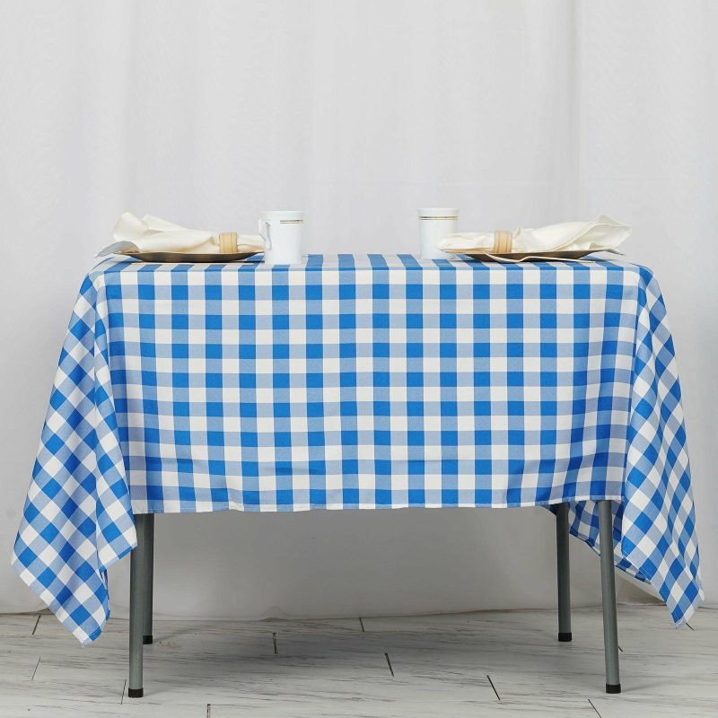 White/Blue Seamless Buffalo Plaid Square Tablecloth, Gingham Polyester Checkered Tablecloth 70″x70″  |   Polyester Polyester Blue