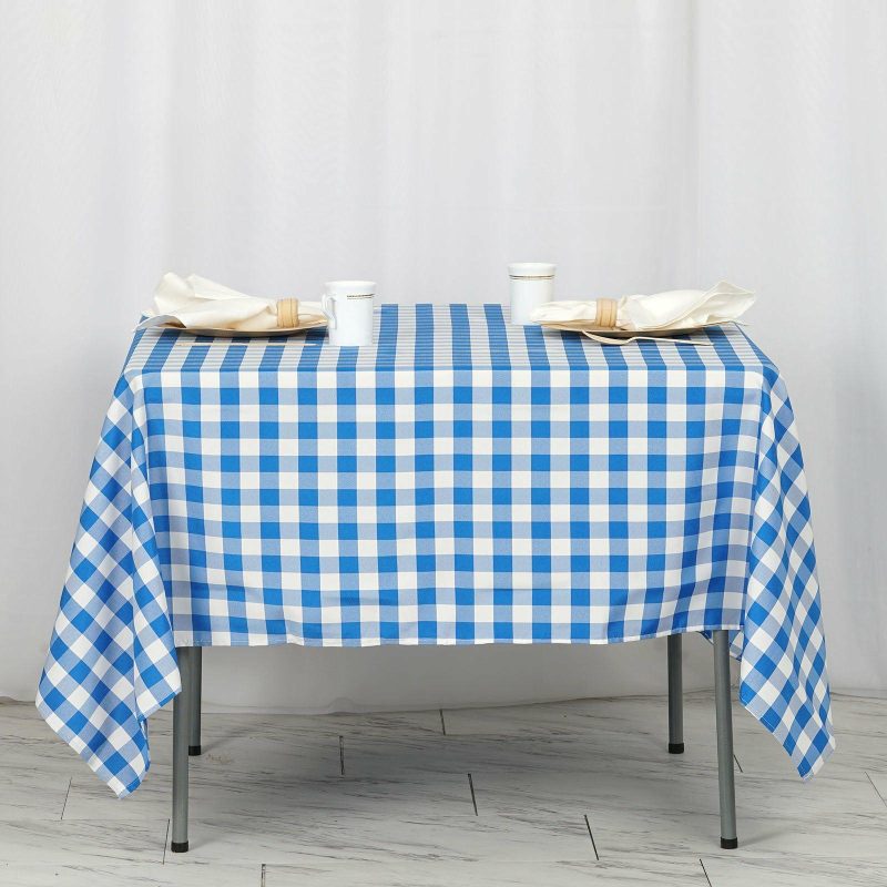 White/Blue Seamless Buffalo Plaid Square Tablecloth, Gingham Polyester Checkered Tablecloth 70″x70″  |   Polyester Polyester Blue