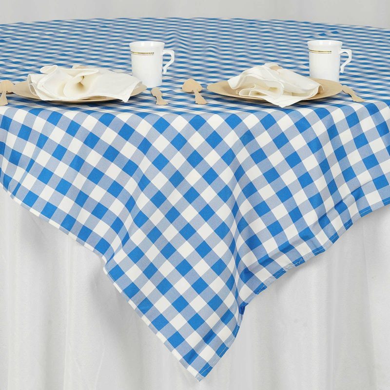 White/Blue Seamless Buffalo Plaid Square Tablecloth, Gingham Polyester Checkered Tablecloth 70″x70″  |   Polyester Polyester Blue