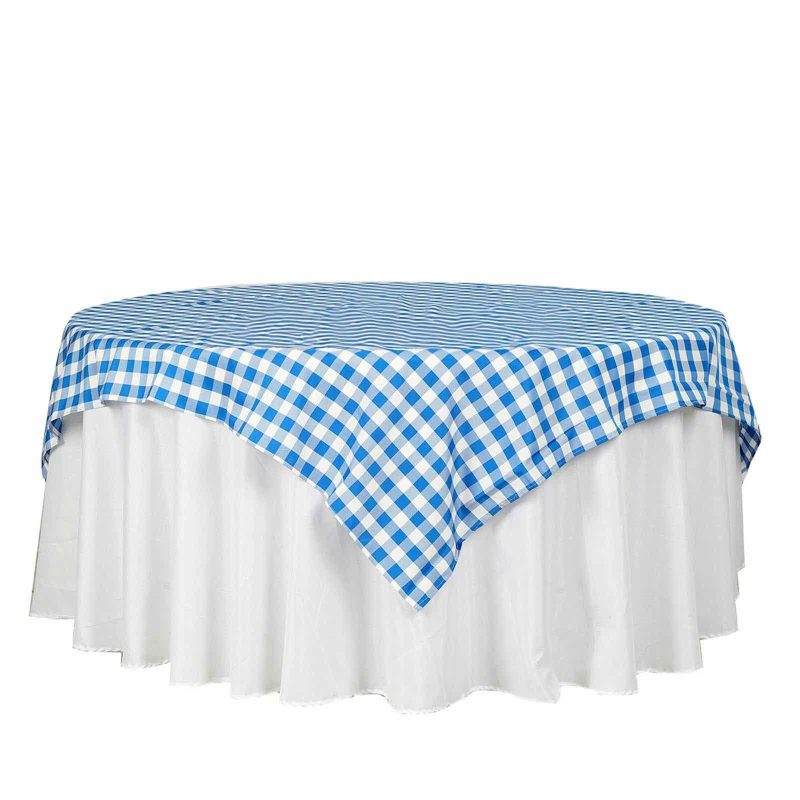 White/Blue Seamless Buffalo Plaid Square Tablecloth, Gingham Polyester Checkered Tablecloth 70″x70″  |   Polyester Polyester Blue