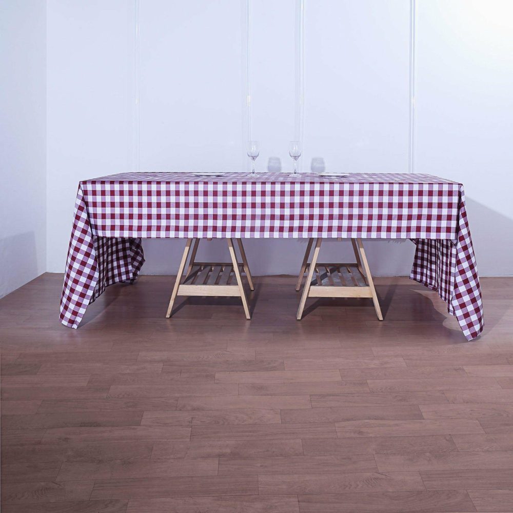 White/Burgundy Seamless Buffalo Plaid Rectangle Tablecloth, Checkered Polyester Tablecloth 60″x126″  |   Polyester Polyester Burgundy