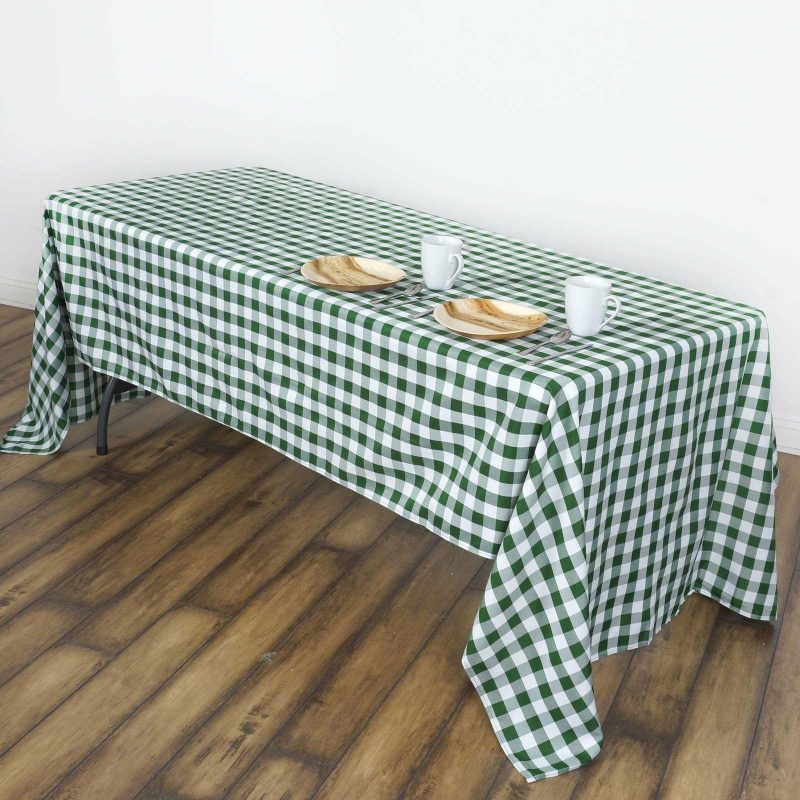 White/Green Seamless Buffalo Plaid Rectangle Tablecloth, Checkered Polyester Linen Tablecloth 60″x102″  |   Polyester Polyester Green