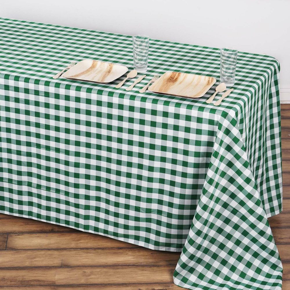 White/Green Seamless Buffalo Plaid Rectangle Tablecloth, Checkered Polyester Tablecloth 90″x132″ for 6 Foot Table With Floor-Length Drop  |   Polyester Polyester Green