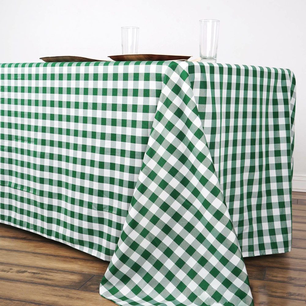 White/Green Seamless Buffalo Plaid Rectangle Tablecloth, Checkered Polyester Tablecloth 90″x156″ for 8 Foot Table With Floor-Length Drop  |   Polyester Polyester Green