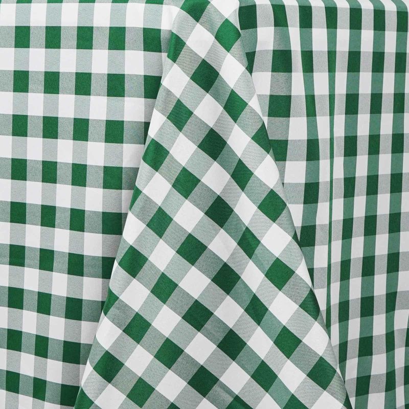 White/Green Seamless Buffalo Plaid Rectangle Tablecloth, Checkered Polyester Tablecloth 90″x156″ for 8 Foot Table With Floor-Length Drop  |   Polyester Polyester Green