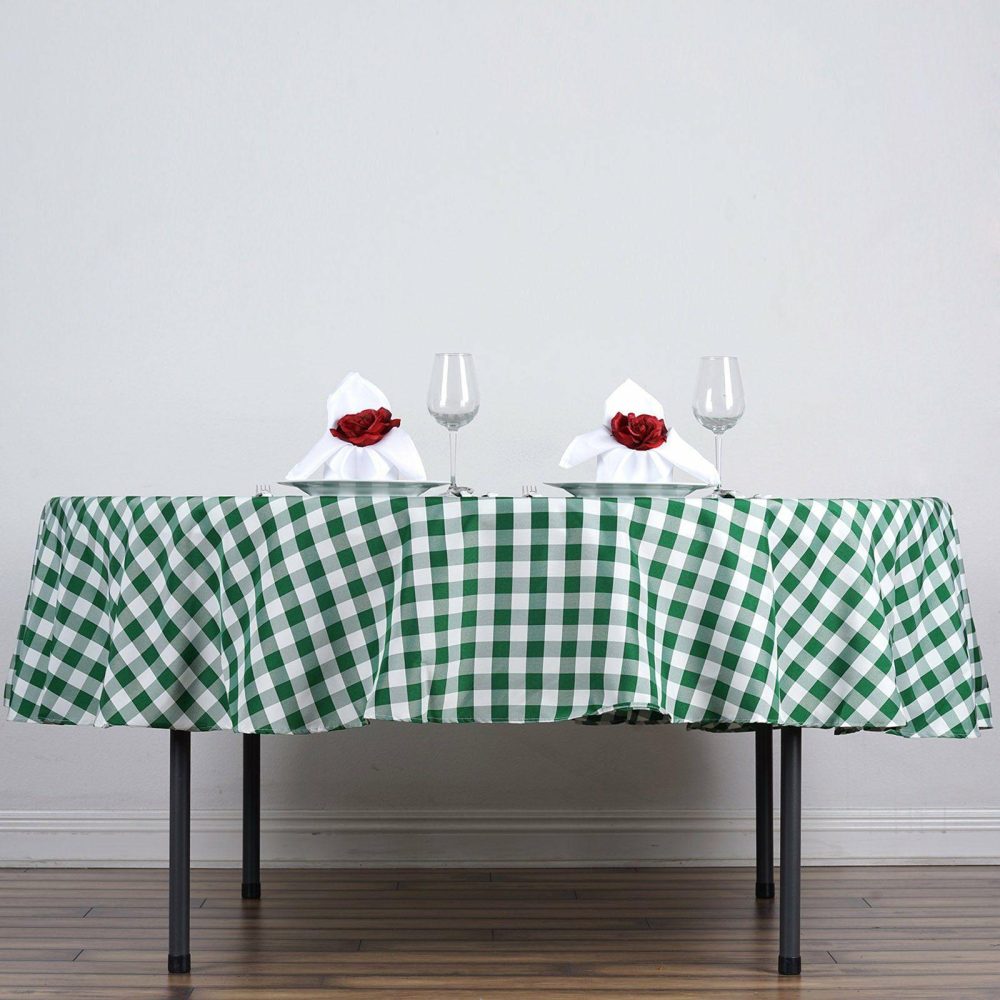 White/Green Seamless Buffalo Plaid Round Tablecloth, Gingham Polyester Checkered Tablecloth 70″  |   Polyester Polyester Green