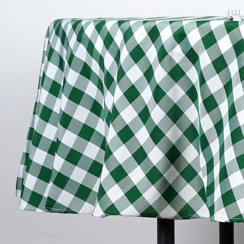 White/Green Seamless Buffalo Plaid Round Tablecloth, Gingham Polyester Checkered Tablecloth 70″  |   Polyester Polyester Green