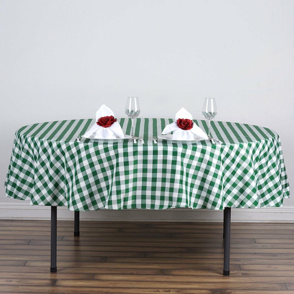 White/Green Seamless Buffalo Plaid Round Tablecloth, Gingham Polyester Checkered Tablecloth 90″  |   Polyester Polyester Green