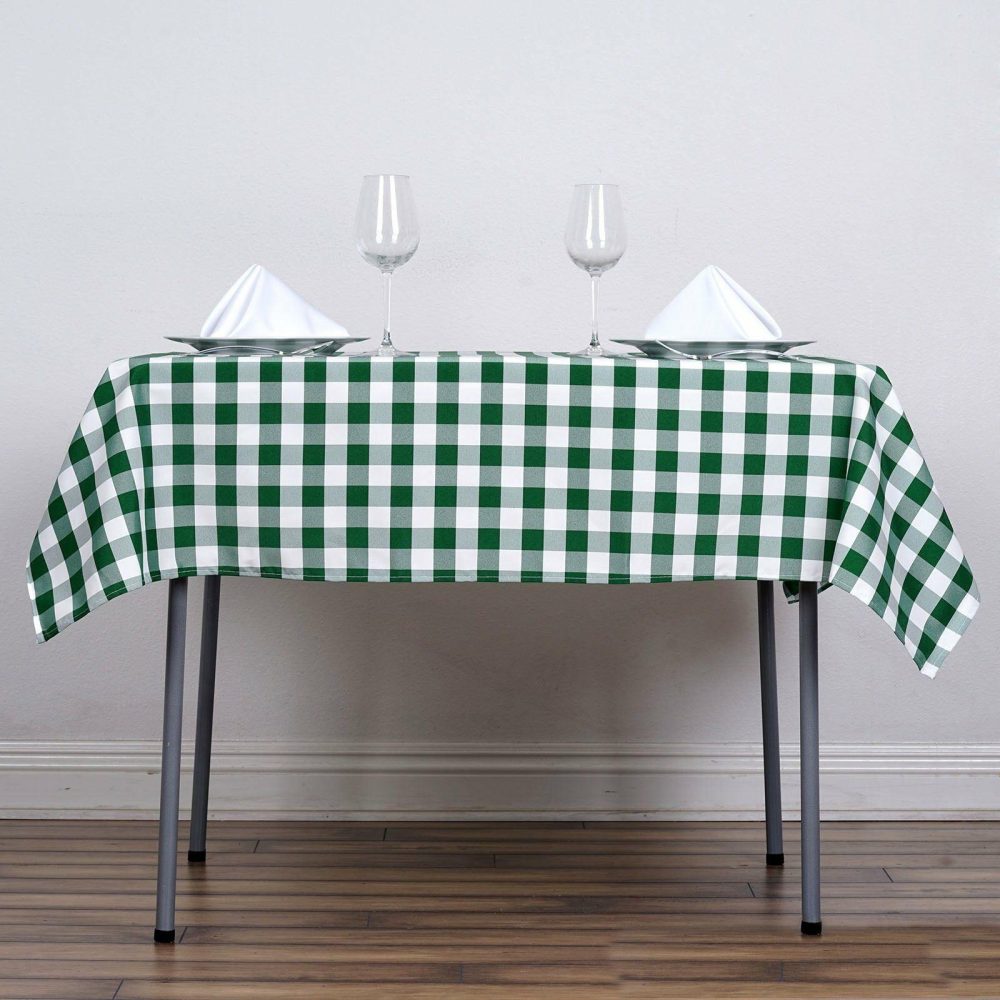 White/Green Seamless Buffalo Plaid Square Tablecloth, Checkered Gingham Polyester Tablecloth 54″x54″  |   Polyester Polyester Green