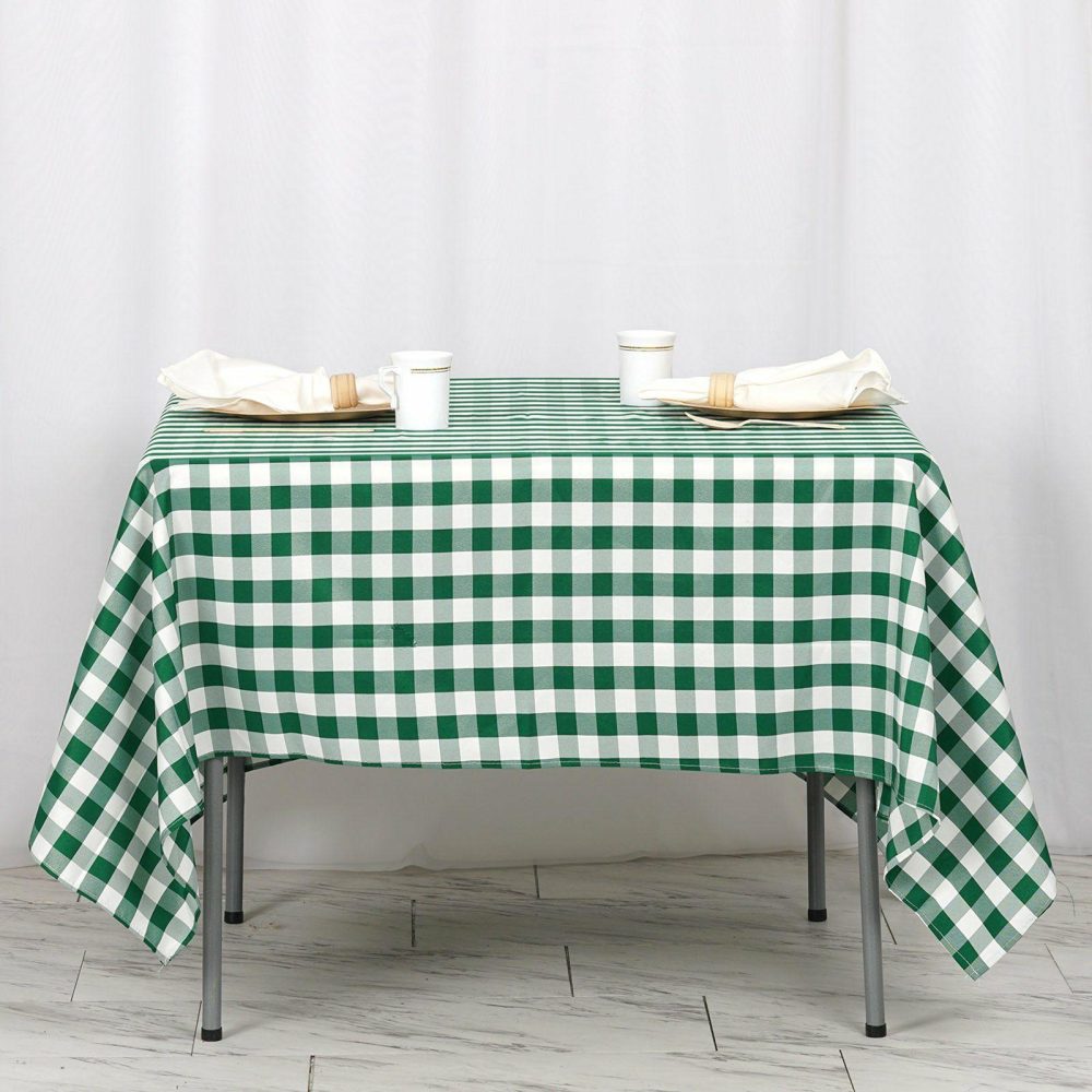 White/Green Seamless Buffalo Plaid Square Tablecloth, Gingham Polyester Checkered Tablecloth 70″x70″  |   Polyester Polyester Green