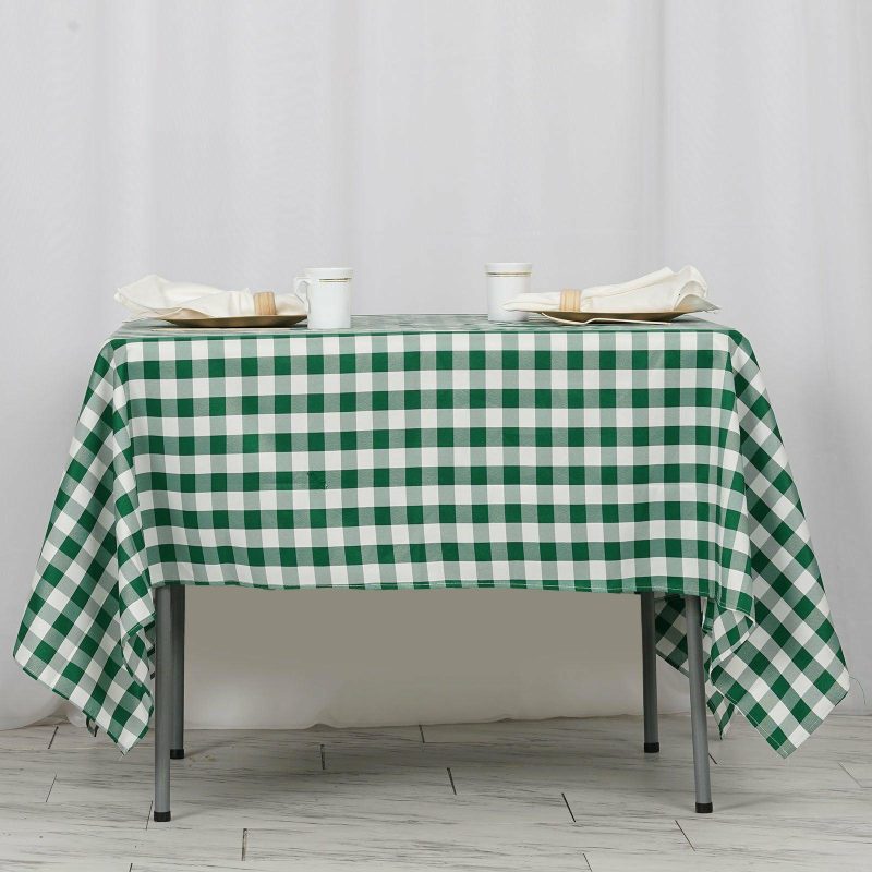 White/Green Seamless Buffalo Plaid Square Tablecloth, Gingham Polyester Checkered Tablecloth 70″x70″  |   Polyester Polyester Green