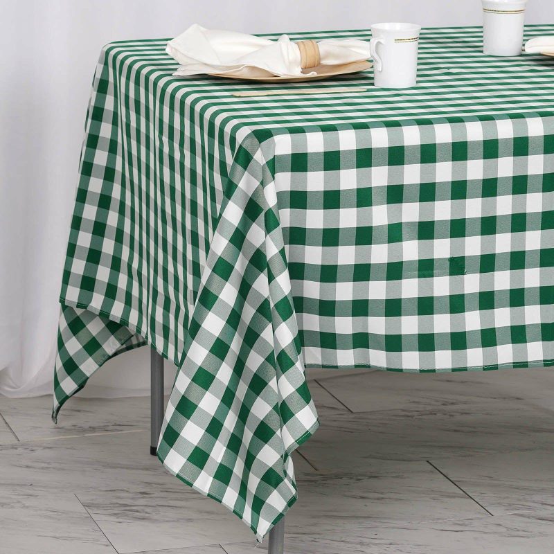 White/Green Seamless Buffalo Plaid Square Tablecloth, Gingham Polyester Checkered Tablecloth 70″x70″  |   Polyester Polyester Green