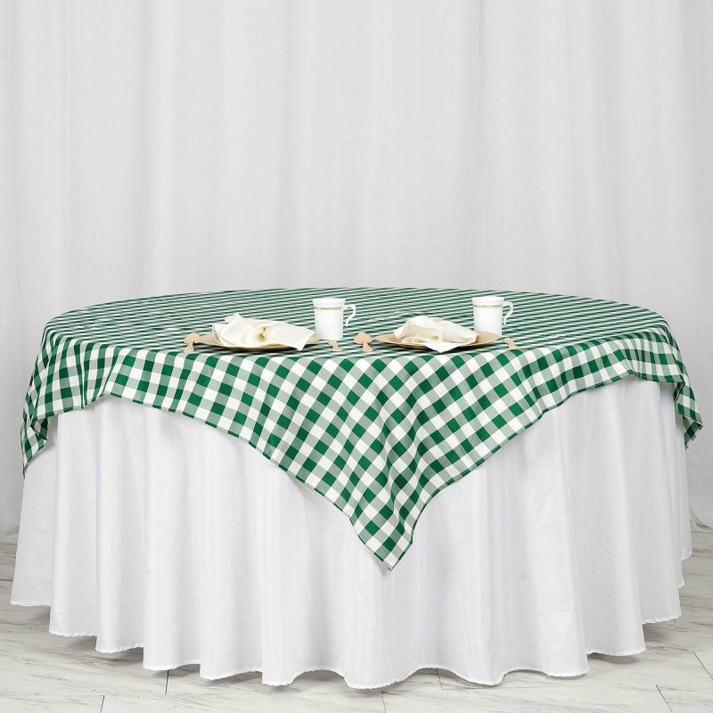 White/Green Seamless Buffalo Plaid Square Tablecloth, Gingham Polyester Checkered Tablecloth 70″x70″  |   Polyester Polyester Green