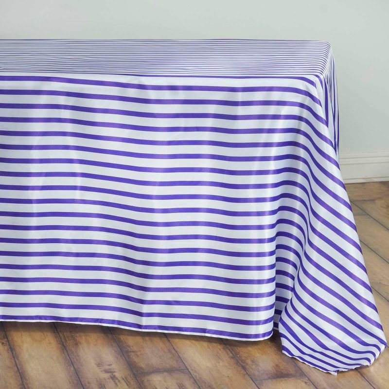 White/Purple Seamless Stripe Satin Rectangle Tablecloth 60″x102″  |   Satin Satin Purple