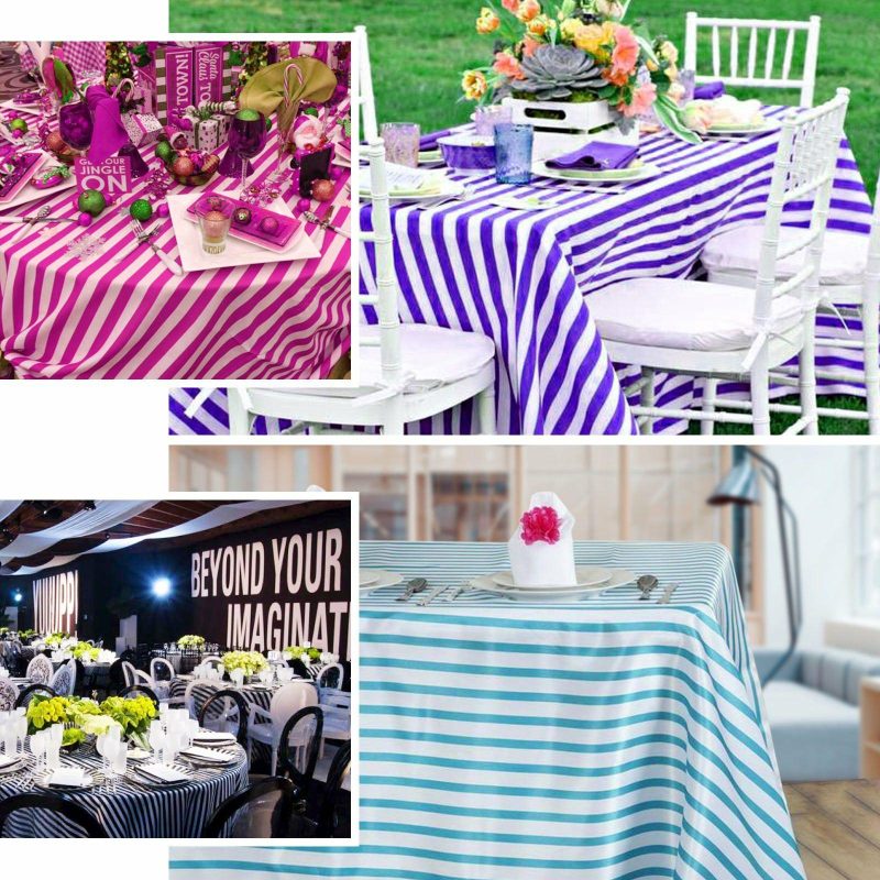 White/Purple Seamless Stripe Satin Rectangle Tablecloth 60″x102″  |   Satin Satin Purple