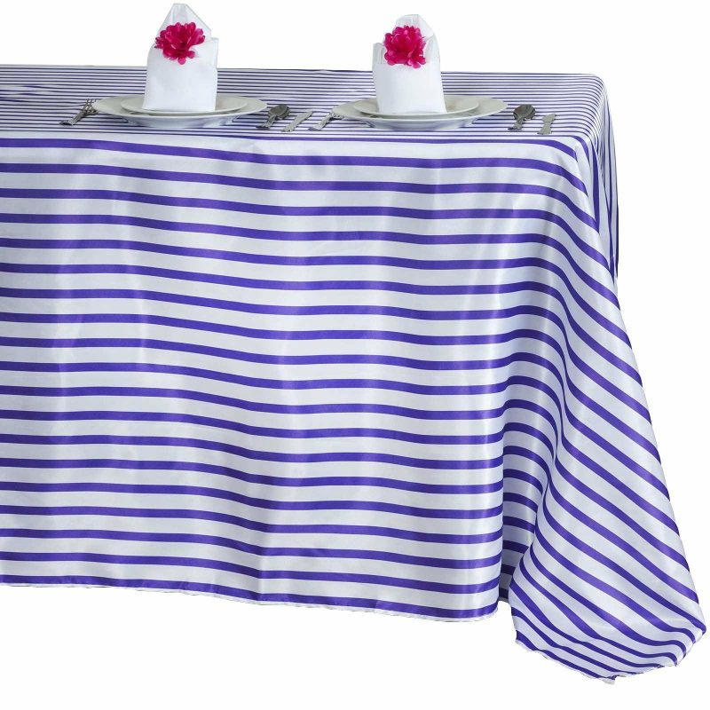 White/Purple Seamless Stripe Satin Rectangle Tablecloth 60″x102″  |   Satin Satin Purple