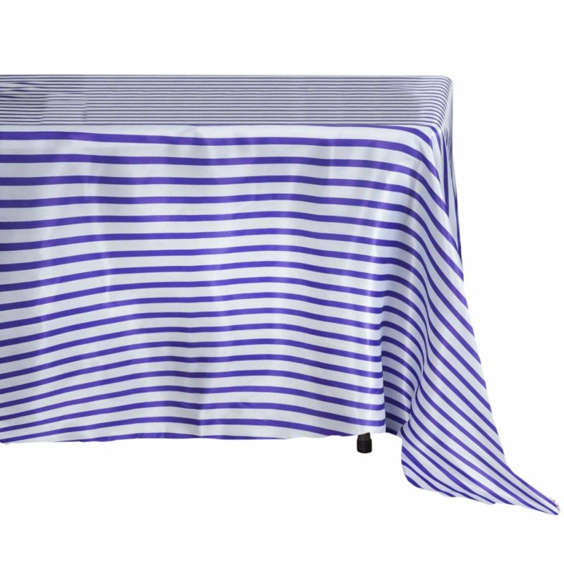 White/Purple Seamless Stripe Satin Rectangle Tablecloth 60″x102″  |   Satin Satin Purple