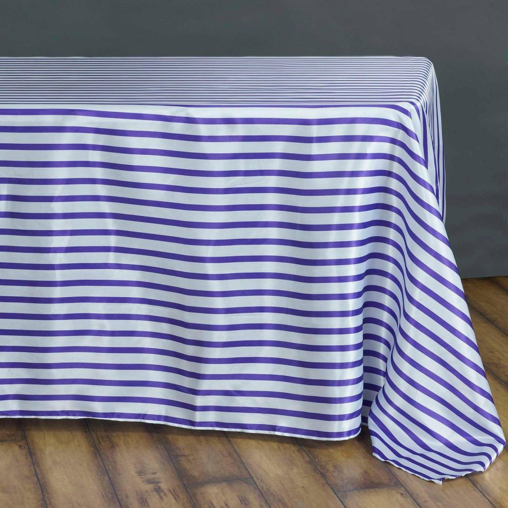 White/Purple Seamless Stripe Satin Rectangle Tablecloth 60″x126″  |   Satin Satin Purple