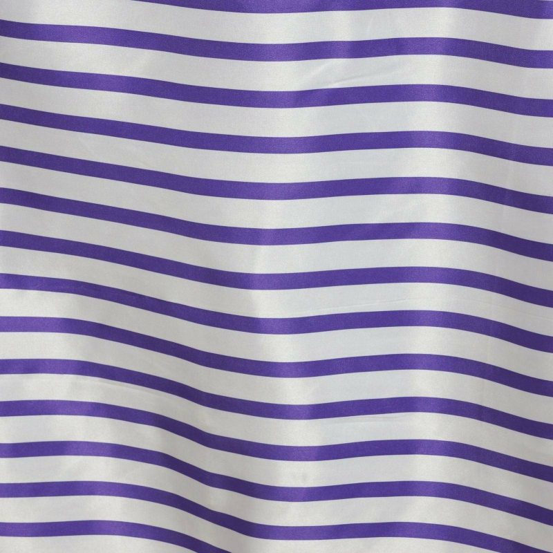 White/Purple Seamless Stripe Satin Rectangle Tablecloth 90″x132″ for 6 Foot Table With Floor-Length Drop  |   Satin Satin Purple