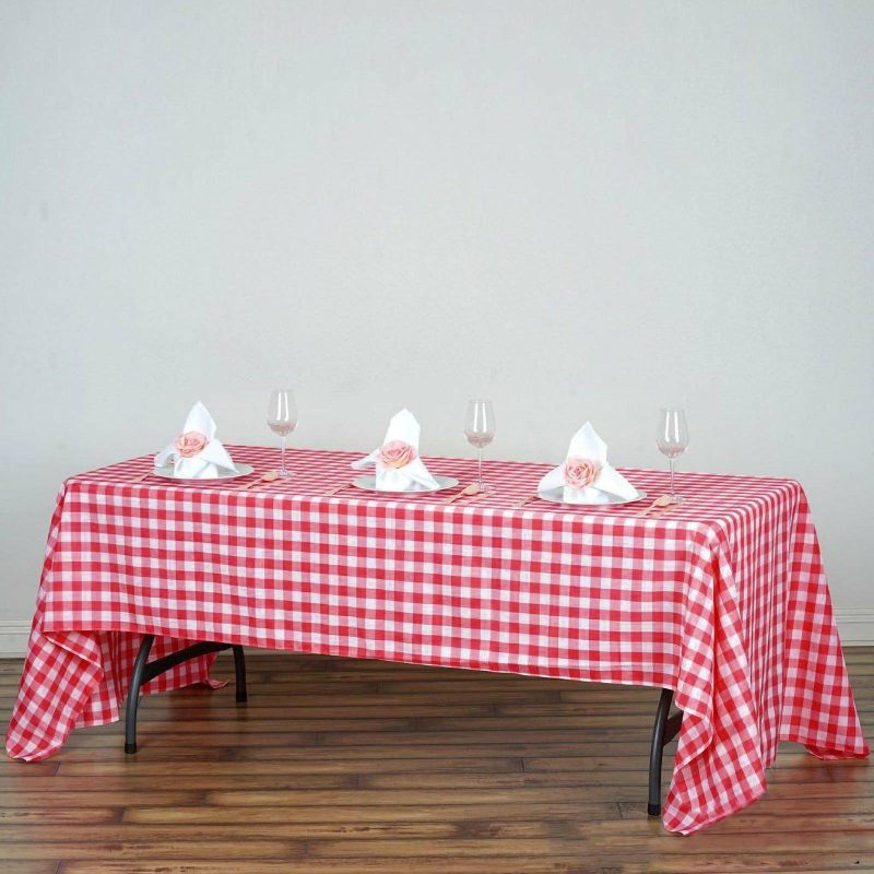 White/Red Seamless Buffalo Plaid Rectangle Tablecloth, Checkered Polyester Tablecloth 60″x126″  |   Polyester Polyester Polyester