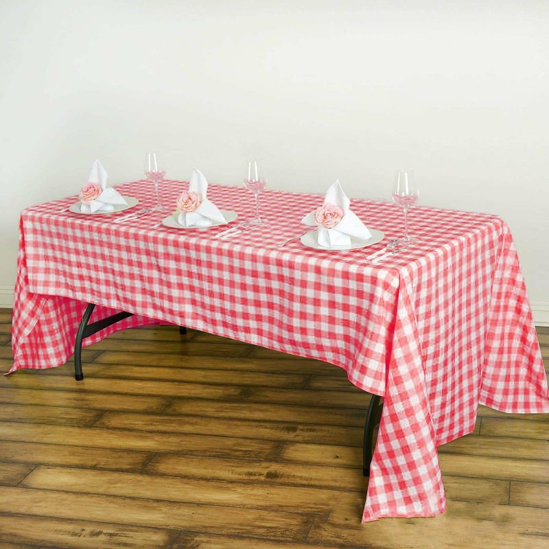 White/Red Seamless Buffalo Plaid Rectangle Tablecloth, Checkered Polyester Tablecloth 60″x126″  |   Polyester Polyester Polyester