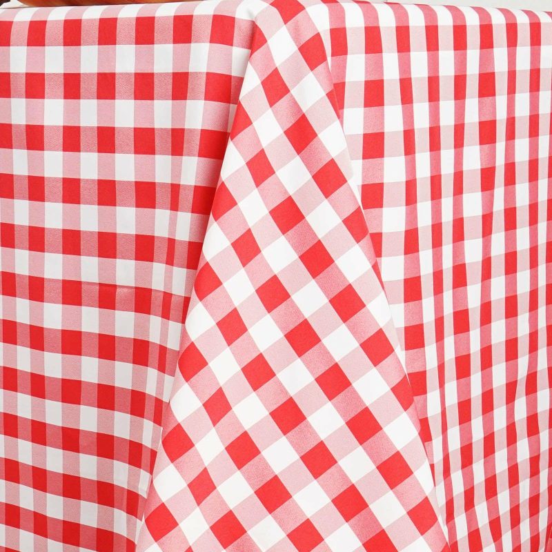 White/Red Seamless Buffalo Plaid Rectangle Tablecloth, Checkered Polyester Tablecloth 90″x132″ for 6 Foot Table With Floor-Length Drop  |   Polyester Polyester Polyester