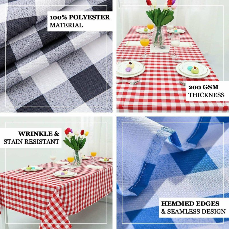 White/Red Seamless Buffalo Plaid Rectangle Tablecloth, Checkered Polyester Tablecloth 90″x132″ for 6 Foot Table With Floor-Length Drop  |   Polyester Polyester Polyester