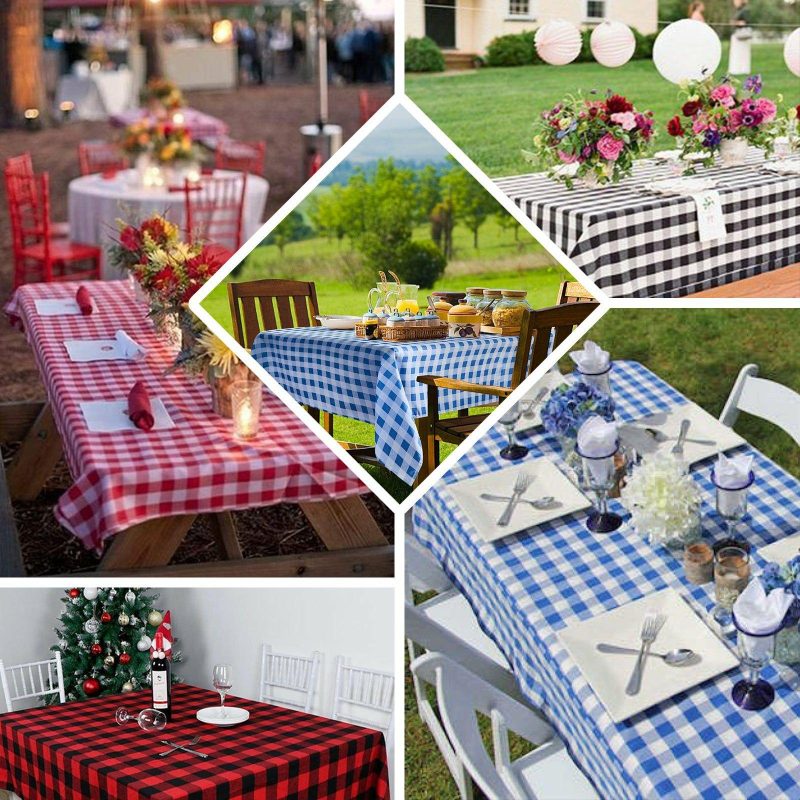 White/Red Seamless Buffalo Plaid Rectangle Tablecloth, Checkered Polyester Tablecloth 90″x132″ for 6 Foot Table With Floor-Length Drop  |   Polyester Polyester Polyester