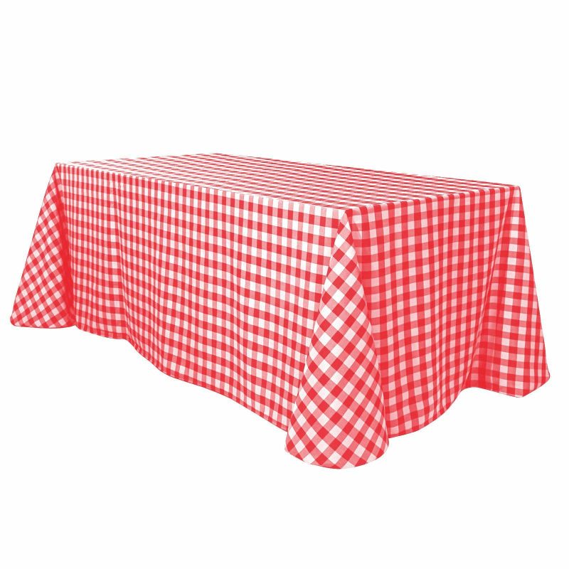 White/Red Seamless Buffalo Plaid Rectangle Tablecloth, Checkered Polyester Tablecloth 90″x132″ for 6 Foot Table With Floor-Length Drop  |   Polyester Polyester Polyester