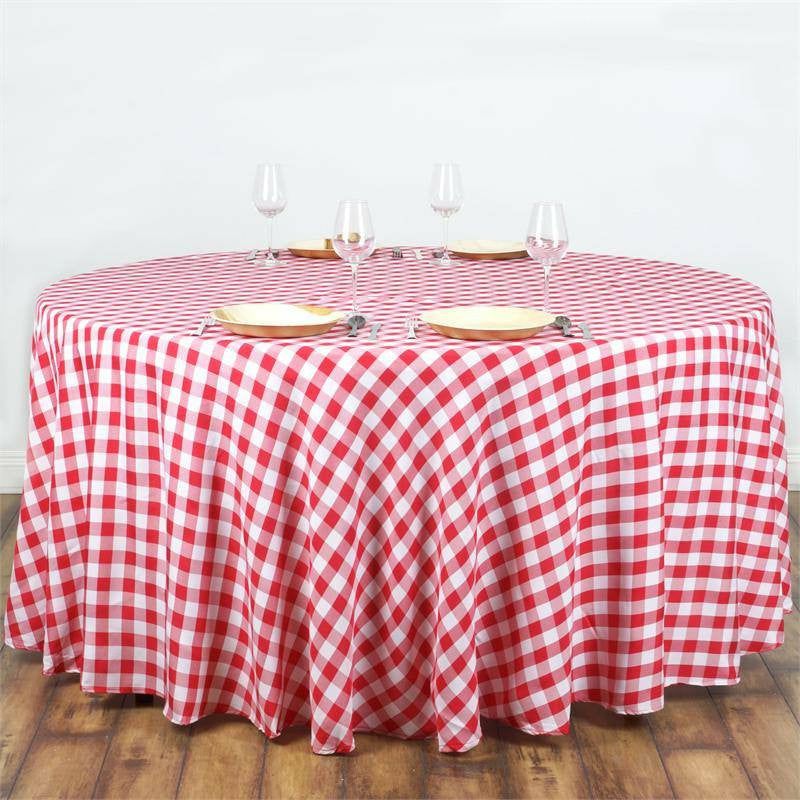 White/Red Seamless Buffalo Plaid Round Tablecloth, Checkered Gingham Polyester Tablecloth 108″  |   Polyester Polyester Polyester