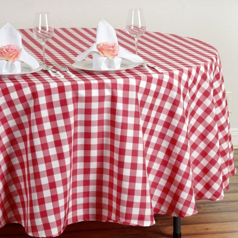 White/Red Seamless Buffalo Plaid Round Tablecloth, Checkered Gingham Polyester Tablecloth 108″  |   Polyester Polyester Polyester