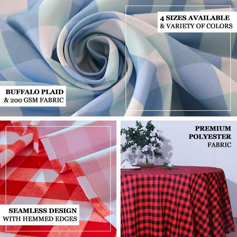 White/Red Seamless Buffalo Plaid Round Tablecloth, Checkered Gingham Polyester Tablecloth 108″  |   Polyester Polyester Polyester