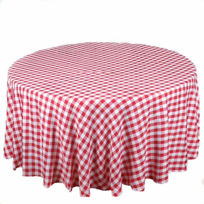 White/Red Seamless Buffalo Plaid Round Tablecloth, Checkered Gingham Polyester Tablecloth 108″  |   Polyester Polyester Polyester