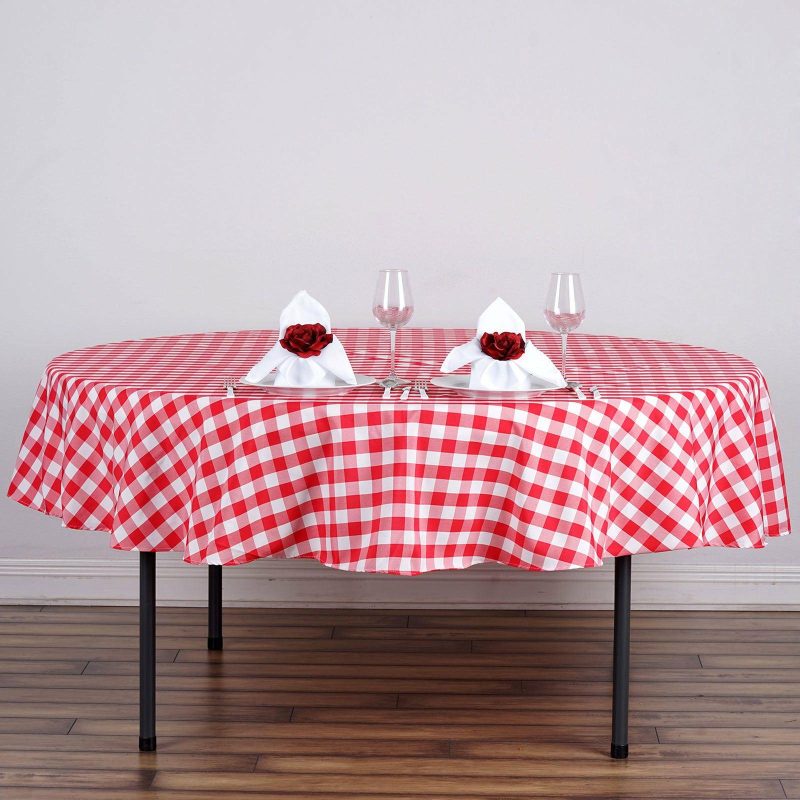 White/Red Seamless Buffalo Plaid Round Tablecloth, Gingham Polyester Checkered Tablecloth 70″  |   Polyester Polyester Polyester