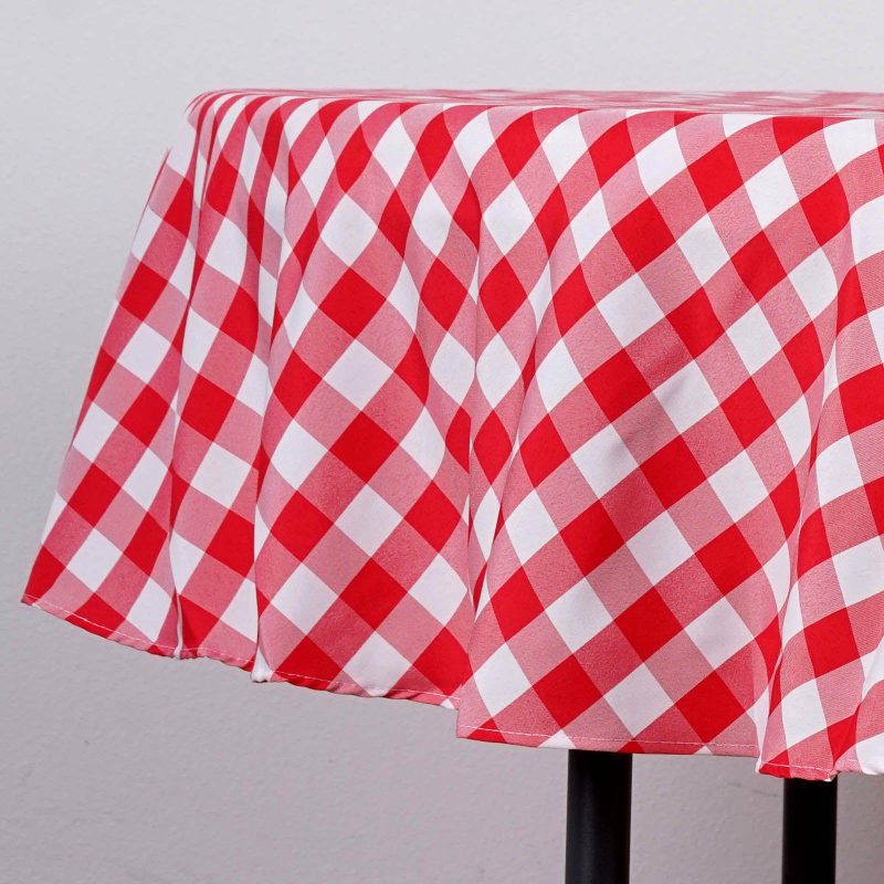 White/Red Seamless Buffalo Plaid Round Tablecloth, Gingham Polyester Checkered Tablecloth 70″  |   Polyester Polyester Polyester