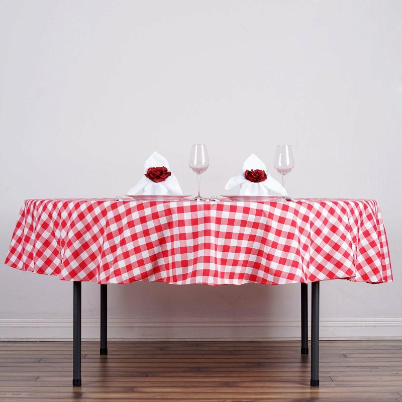 White/Red Seamless Buffalo Plaid Round Tablecloth, Gingham Polyester Checkered Tablecloth 70″  |   Polyester Polyester Polyester