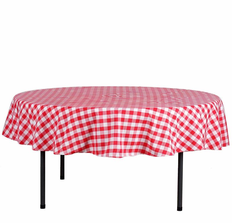 White/Red Seamless Buffalo Plaid Round Tablecloth, Gingham Polyester Checkered Tablecloth 70″  |   Polyester Polyester Polyester