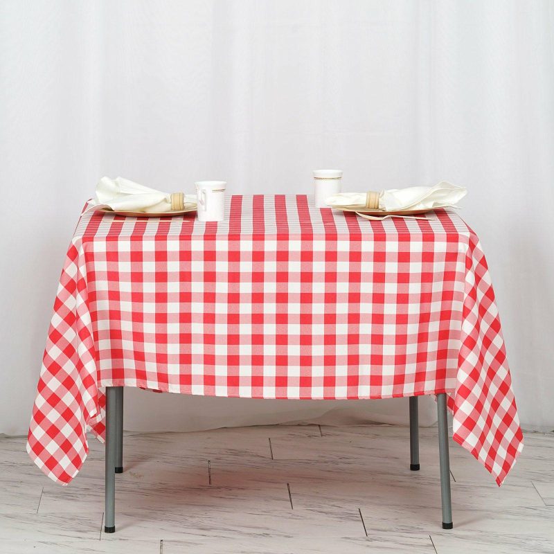 White/Red Seamless Buffalo Plaid Square Tablecloth, Gingham Polyester Checkered Tablecloth 70″x70″  |   Polyester Polyester Polyester