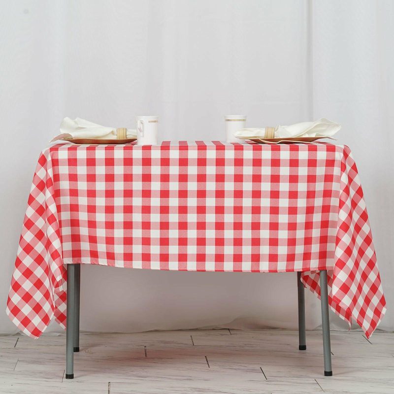 White/Red Seamless Buffalo Plaid Square Tablecloth, Gingham Polyester Checkered Tablecloth 70″x70″  |   Polyester Polyester Polyester