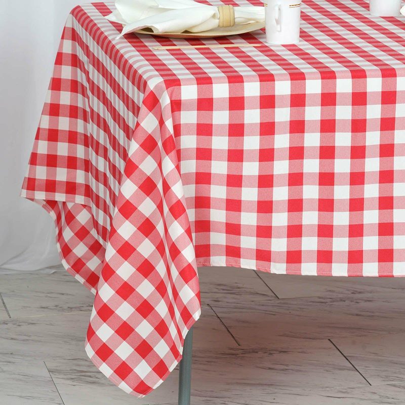 White/Red Seamless Buffalo Plaid Square Tablecloth, Gingham Polyester Checkered Tablecloth 70″x70″  |   Polyester Polyester Polyester