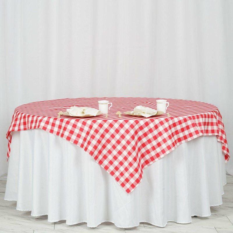 White/Red Seamless Buffalo Plaid Square Tablecloth, Gingham Polyester Checkered Tablecloth 70″x70″  |   Polyester Polyester Polyester