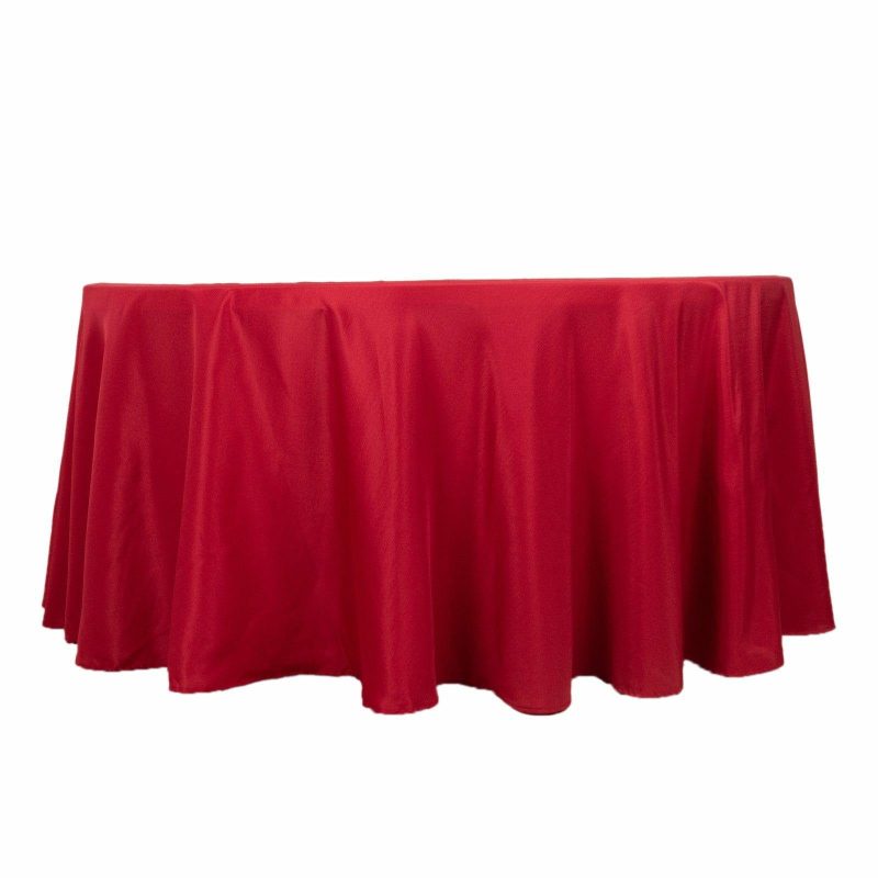 Wine Seamless Polyester Round Tablecloth 120″ for 5 Foot Table With Floor-Length Drop  |   Polyester Polyester Burgundy